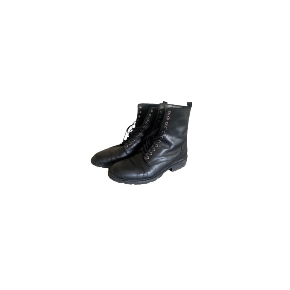 Black Leather Lace Up Boots - Women’s Size 38